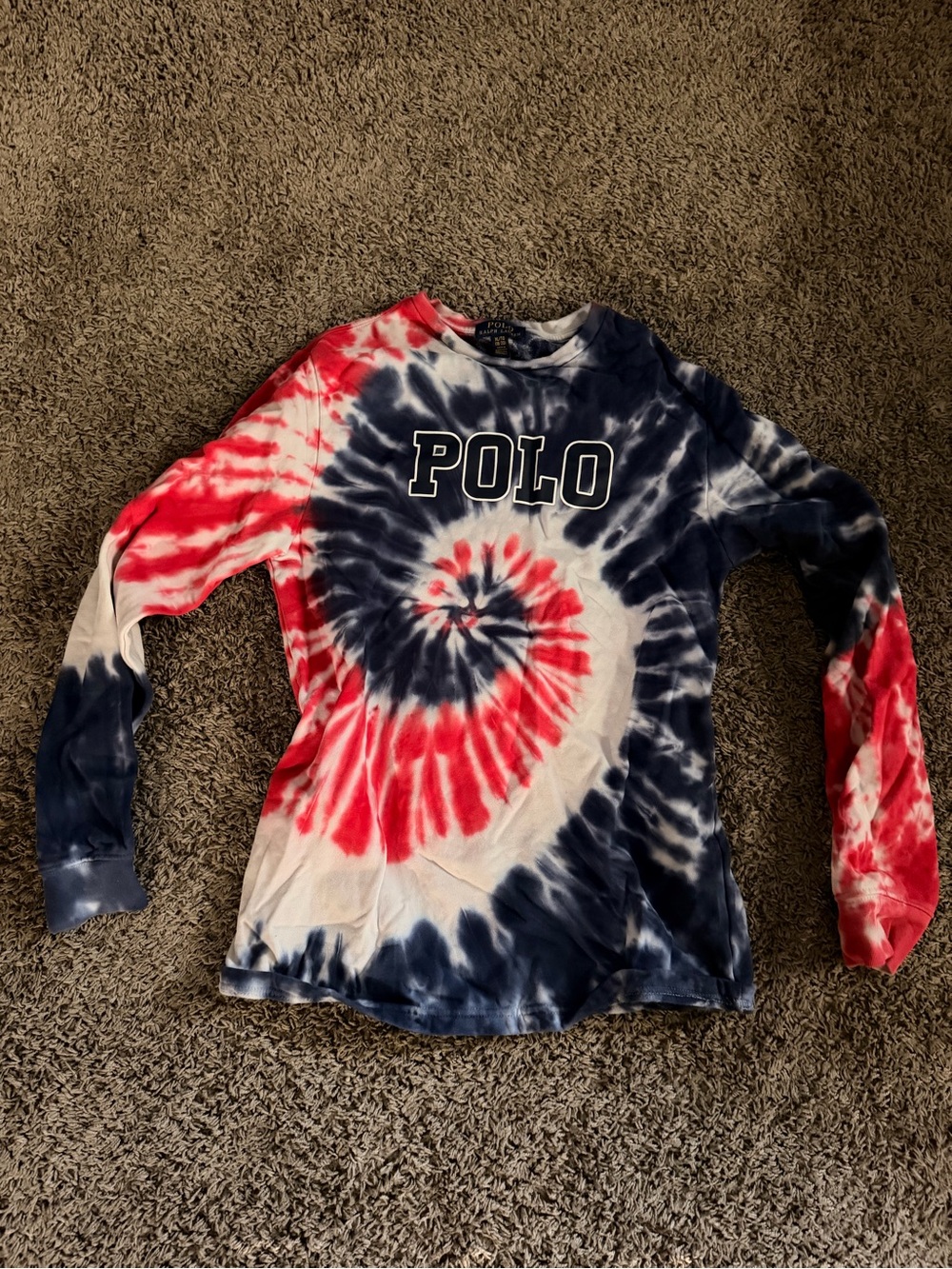 Polo by Ralph Lauren Kids Red, Navy & White Tie-Dye Long Sleeve Tee